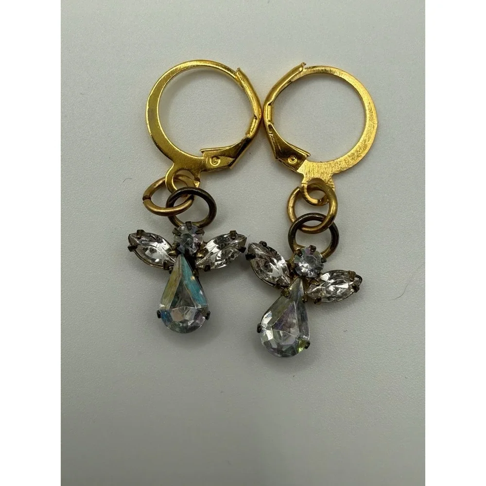 Vintage Rhinestones Crystals Dangle Angel Earrings‎